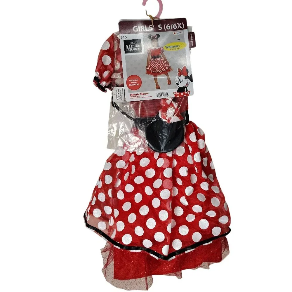 Disney Girls S 6/6X  Minnie Mouse Dress and Headband Complete Halloween Costume